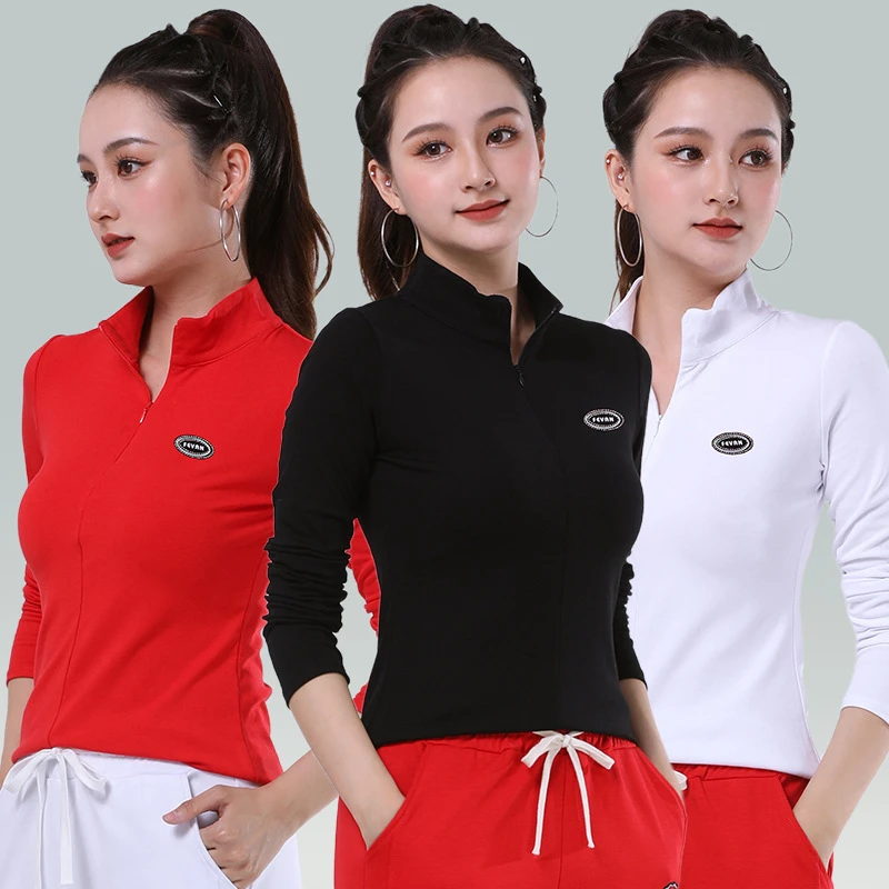 新款广场舞舞蹈服秋冬长袖上衣女修身打底衫立领健身运动休闲服装