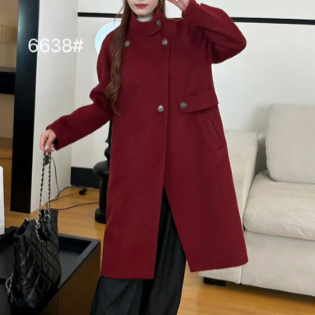 【仟媛】6638#毛呢新款外套大衣冬季赫本风衣长款大衣（衣长109