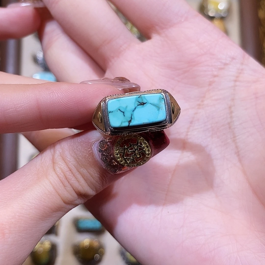 绿松石戒指银S925镶嵌傲*喵戒指