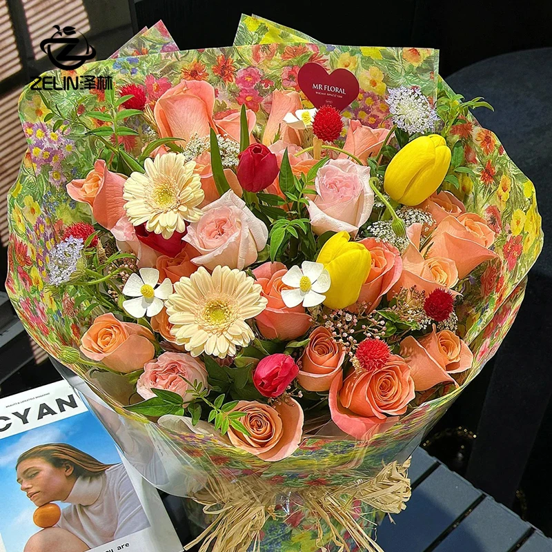 泽林新款彩色油菜花风华高级感ins风碎花包装纸花艺包装资材