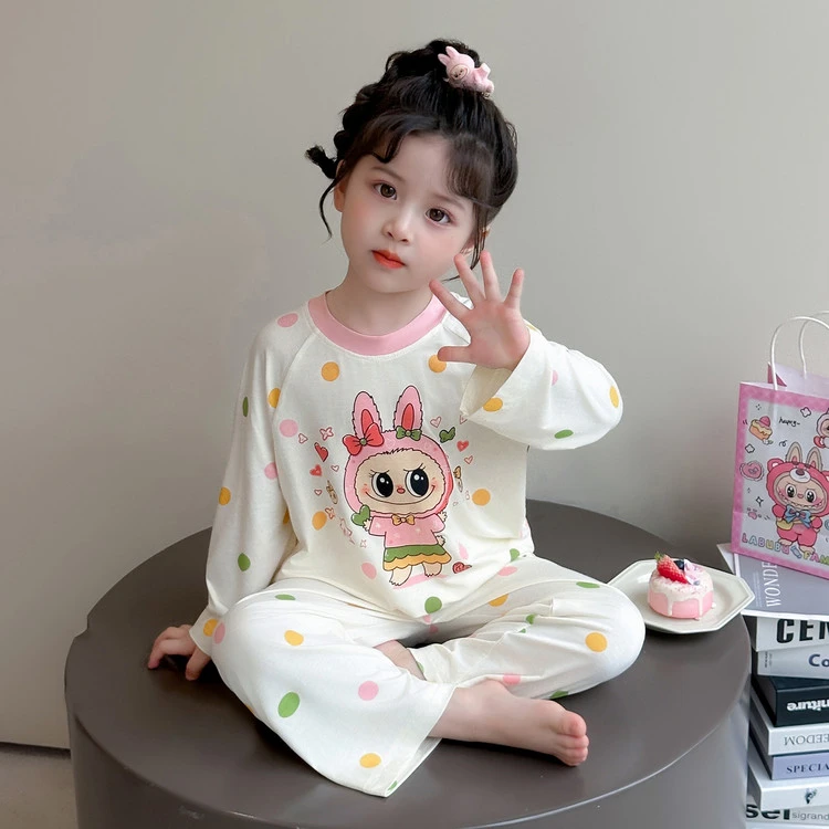 儿童睡衣春秋新款莫代尔长袖小女孩宝宝卡通薄款拉布布女童家居服