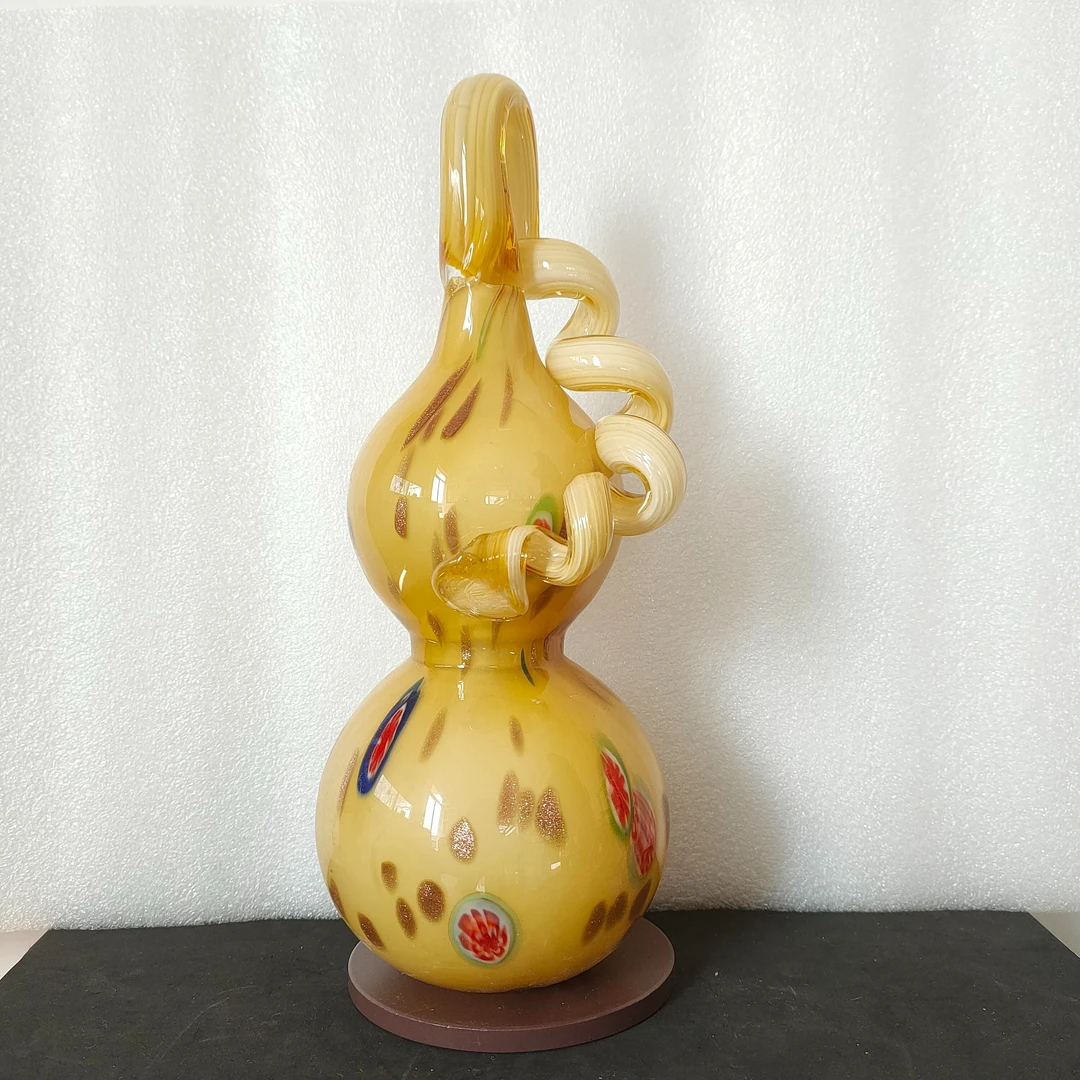 Q783 纯手工琉璃万花大葫芦黄色家居装饰摆件礼品