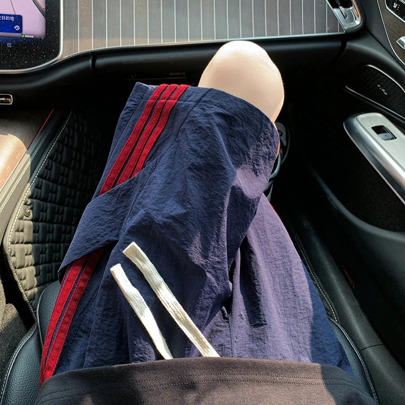 藏青色三条杠短裤男夏季薄款美式尼龙速干伞兵五分裤休闲运动中裤