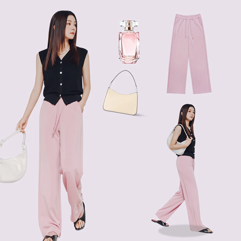 （砂洗直影裤）2025春季直筒休闲裤吸湿垂感透气宽松拖地长裤女