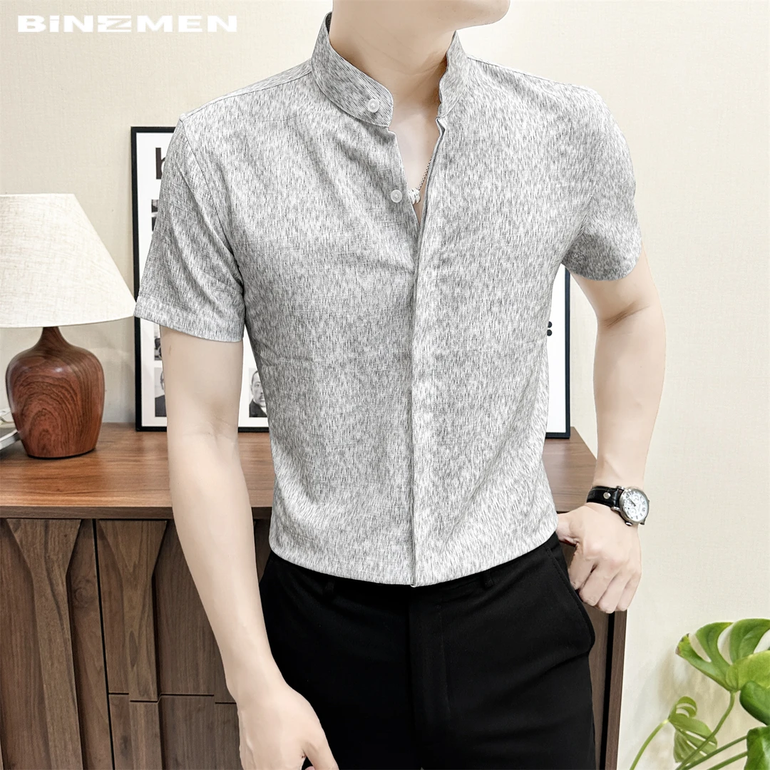 斑点肌理感小立领男士短袖衬衫轻薄2025年男款流行衬衣中国风男装