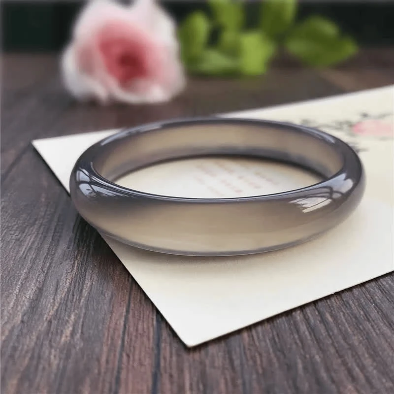 纯天然烟灰高级冰玉髓手镯冰灰玛瑙玉手镯女叮当镯细条学生礼物镯