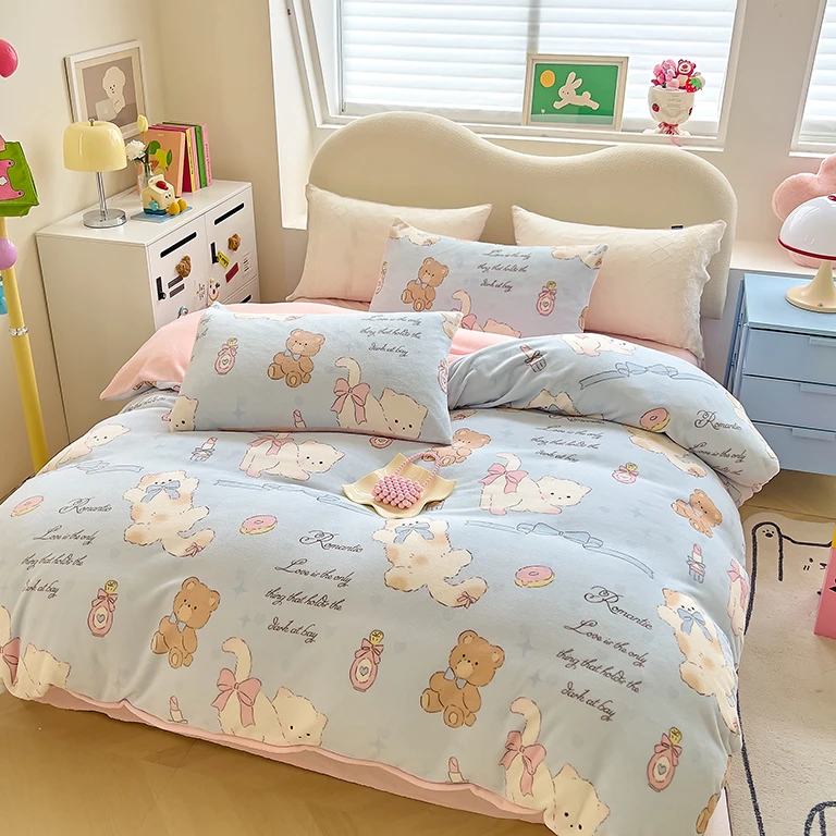 拉布布-牛奶绒四件套双面绒加厚牛奶绒保暖可机洗防静电学生宿舍