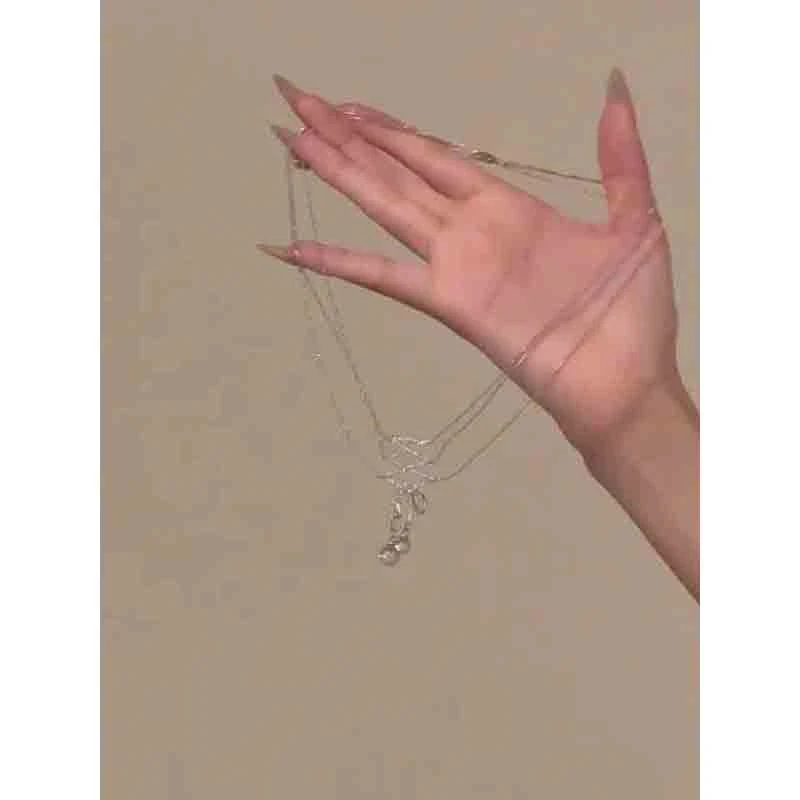 合金项链 “芭蕾丝带”蝴蝶结丝透明圆珠项链高级感简约百搭锁骨链