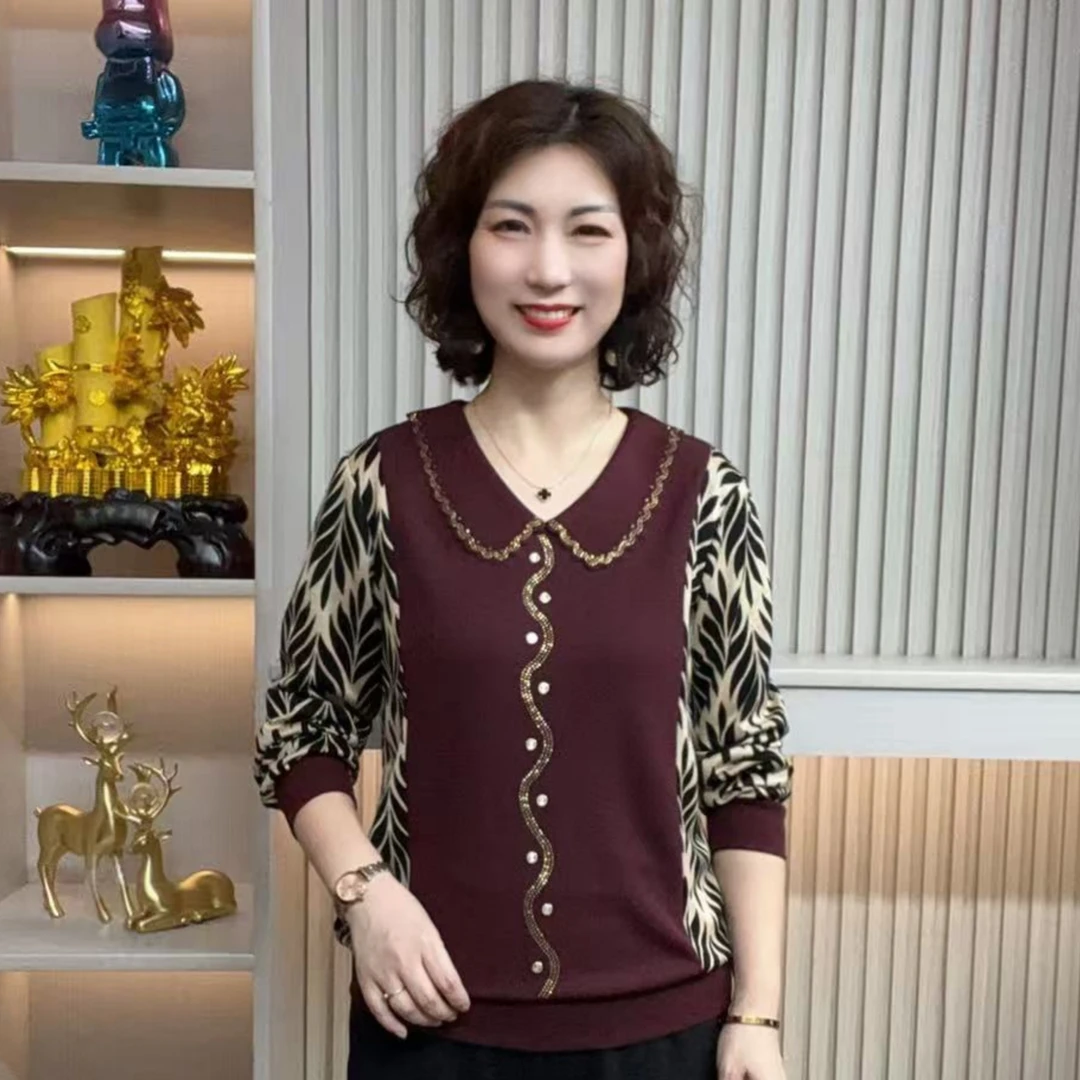 妈妈装流行时尚潮牌女装宽松秋装女士欧若拉独特漂亮上装休闲长袖