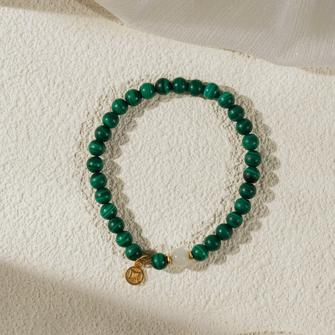 孔雀石925银镀金镶嵌手串（天然珠宝多样性发其一）