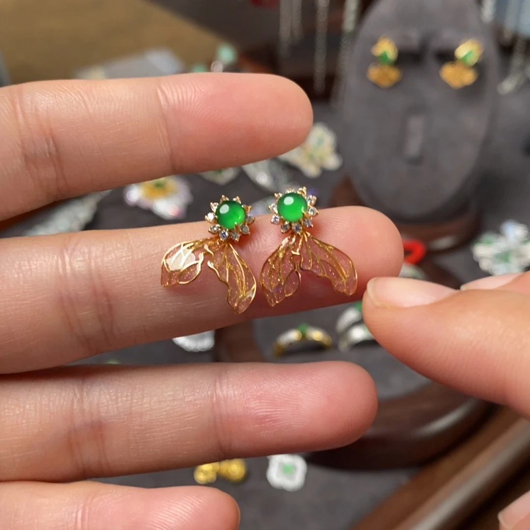 翡翠银S925镶嵌耳饰