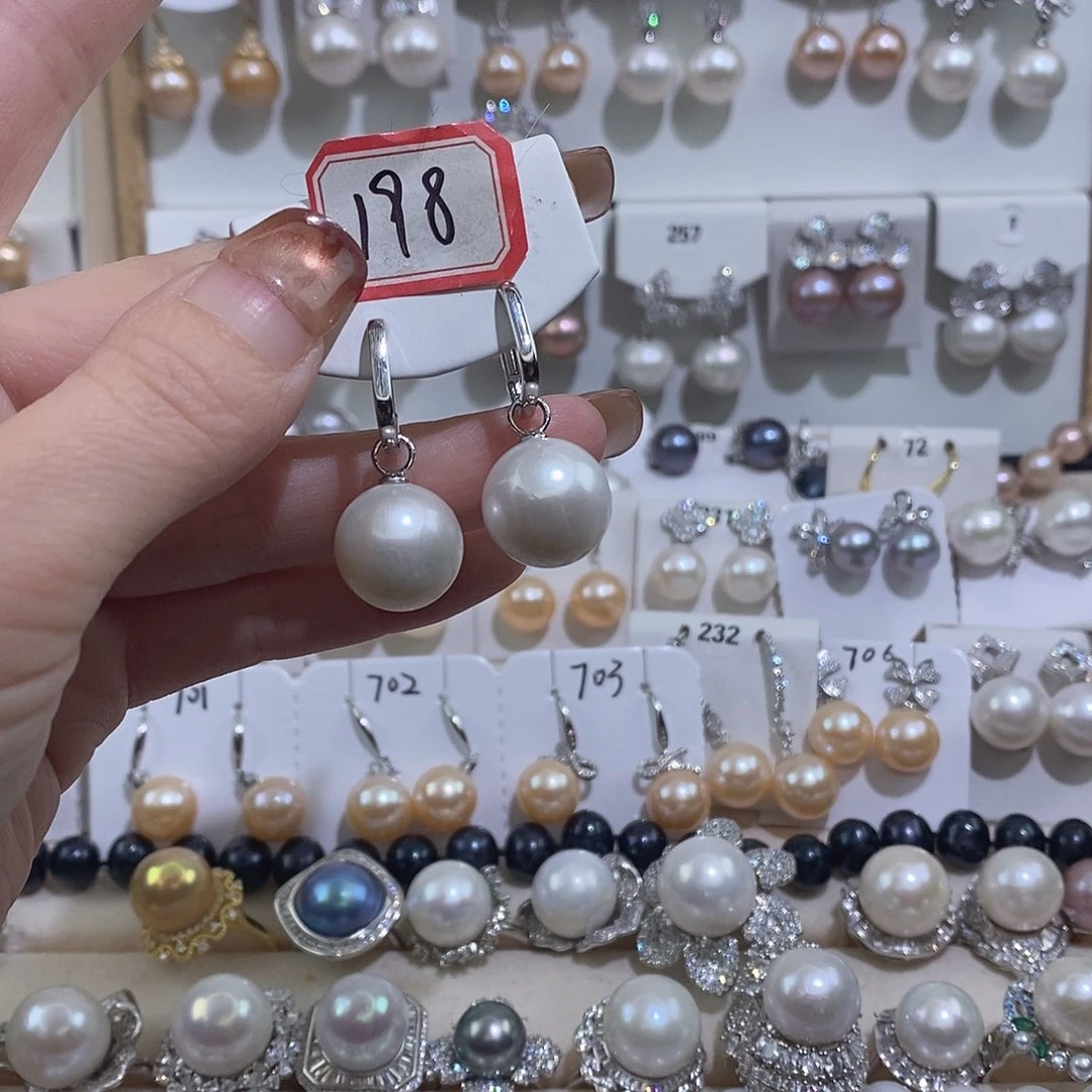 淡水珍珠银S925镶嵌耳饰w14.3