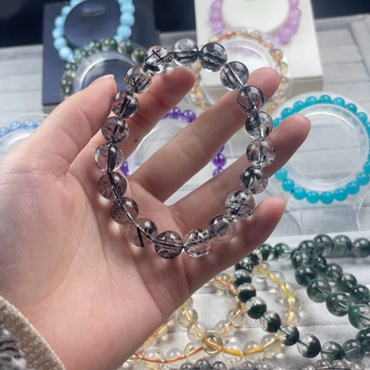 水晶圆珠未镶嵌黑发晶10mm手串