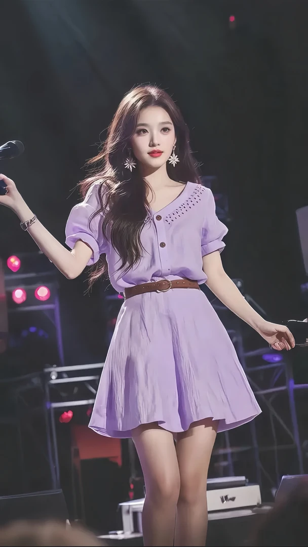 优雅高端大气温柔甜美风紫色V领收腰短袖连衣裙女轻奢高级氛围感