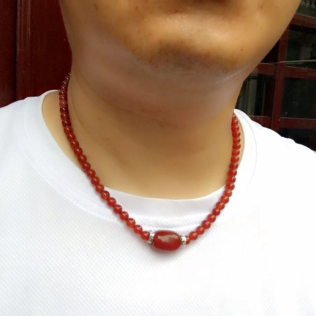 红玛瑙项链男女短款锁骨链本命年红玉髓转运珠挂坠玉石颈饰带证书