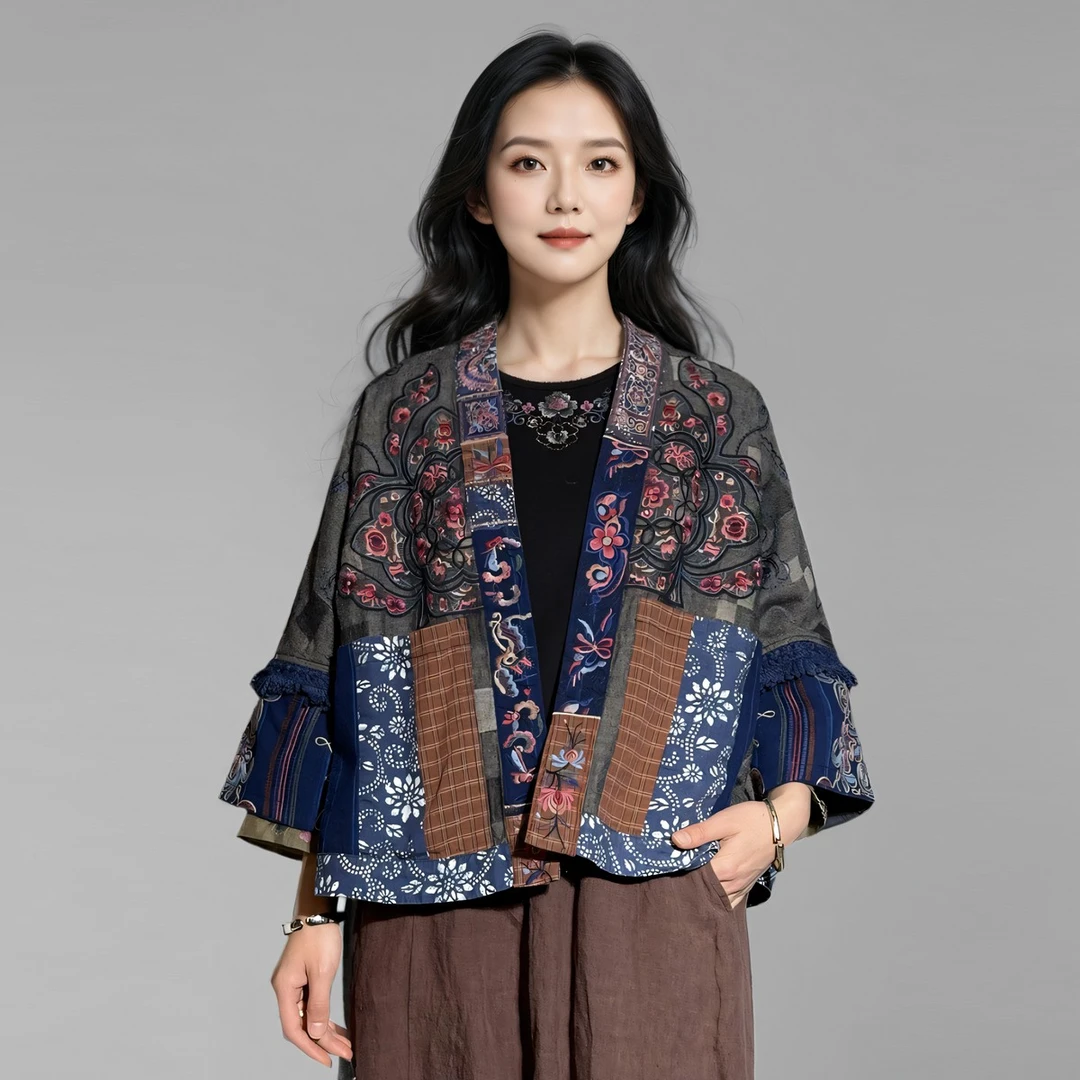 25年春季新款新中式复古民族风国风重工刺绣对襟短款外套上衣女