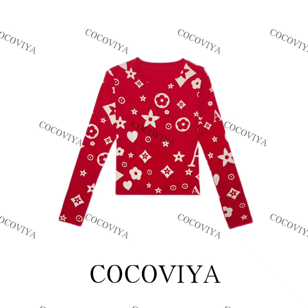 COCOVIYA【C】2025星花闪耀个性艺术长袖T恤遮肉显瘦上衣26C-876