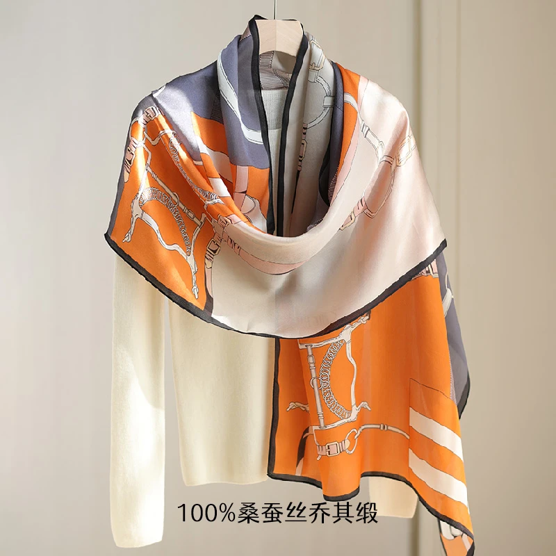 100桑蚕丝乔缎长巾女真丝大方巾春夏季薄款妈妈礼桑蚕丝披肩两用