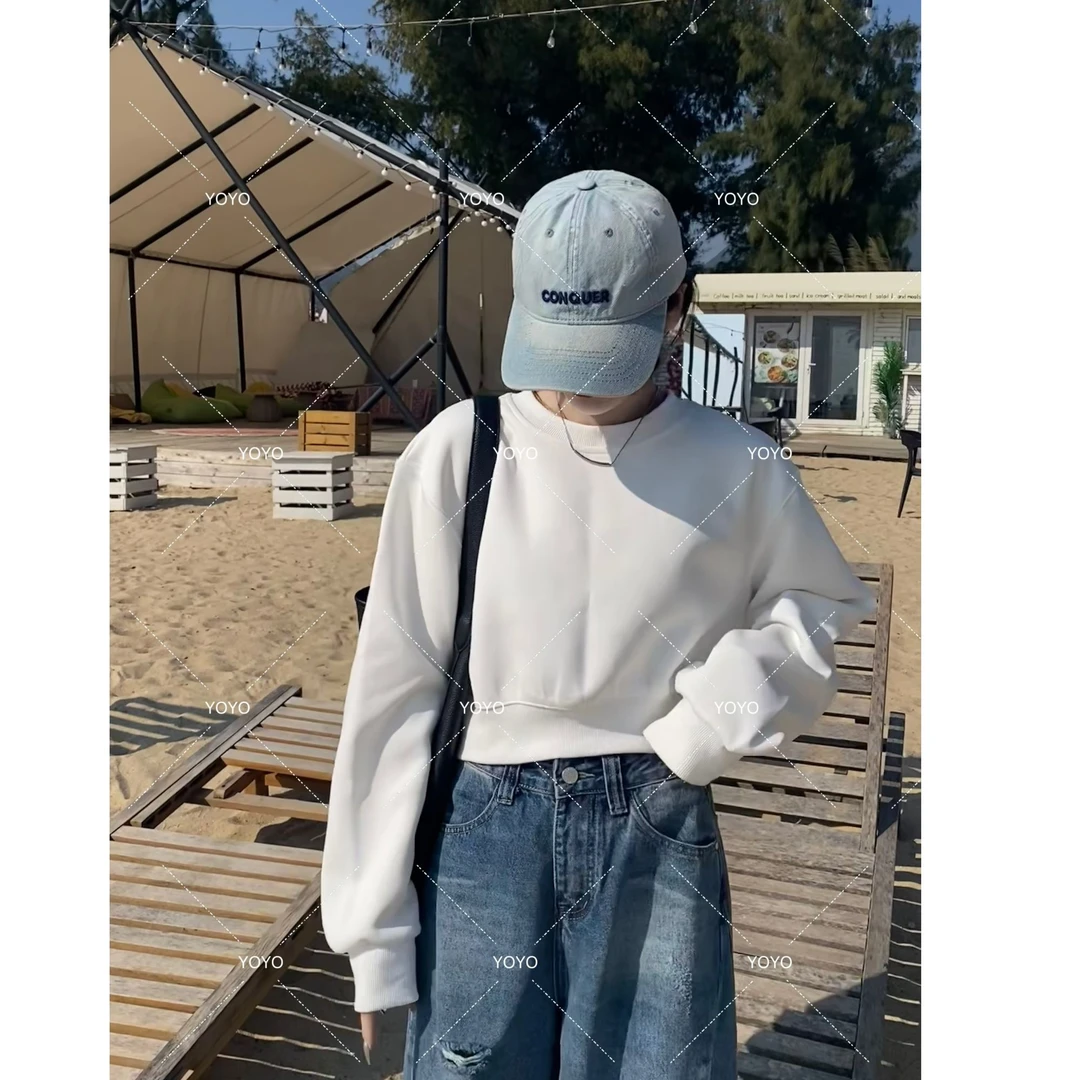 YOYO自制【百搭卫衣】春款2025韩版宽松休闲纯色短款卫衣