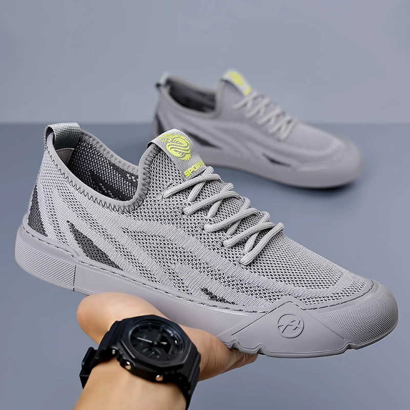 2025新款男鞋春夏休闲鞋网布透气网面飞织透气男士跑步舒适运动鞋