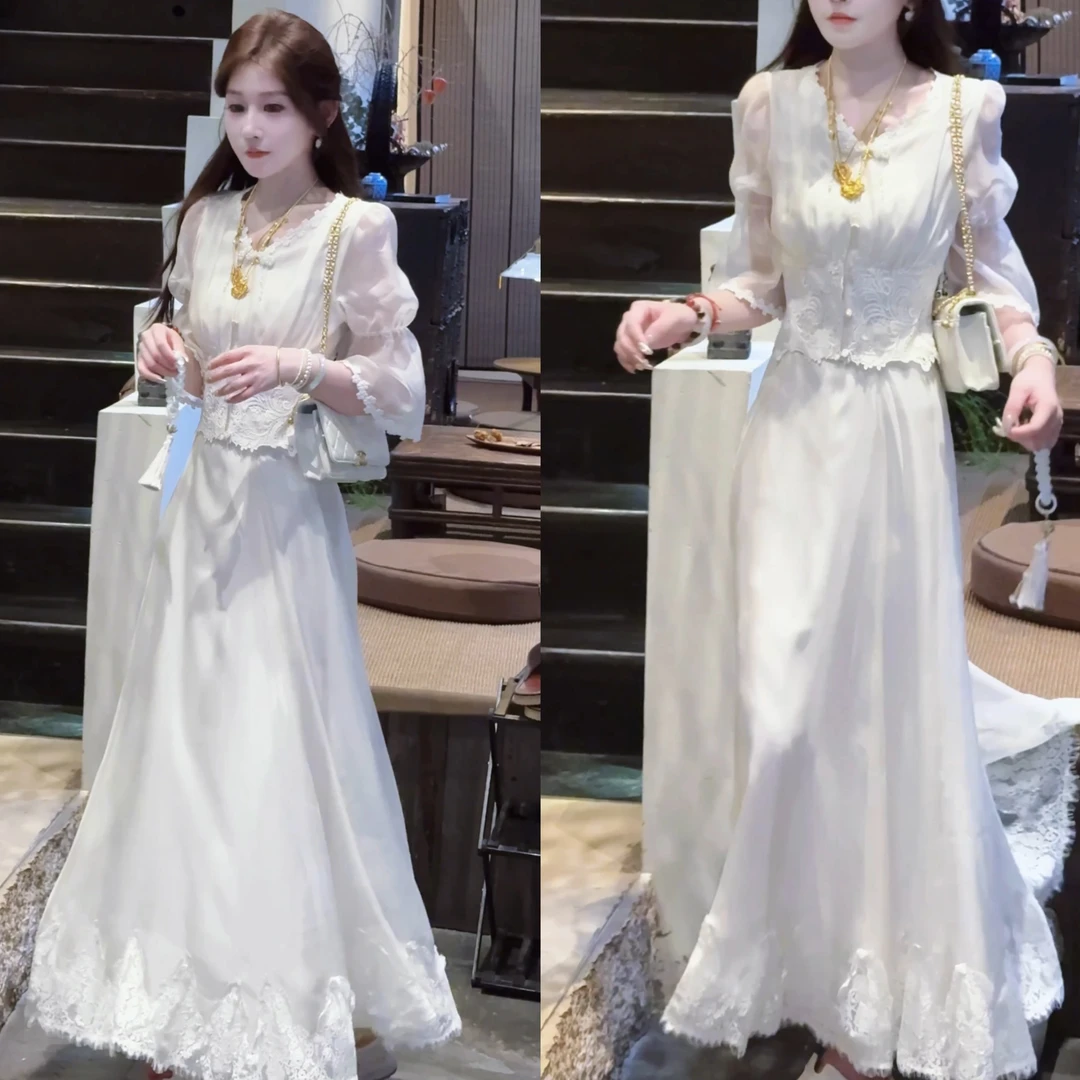 【婷婷】《洛神赋》清冷白月光网纱蕾丝仙气套装 TTY2SX560