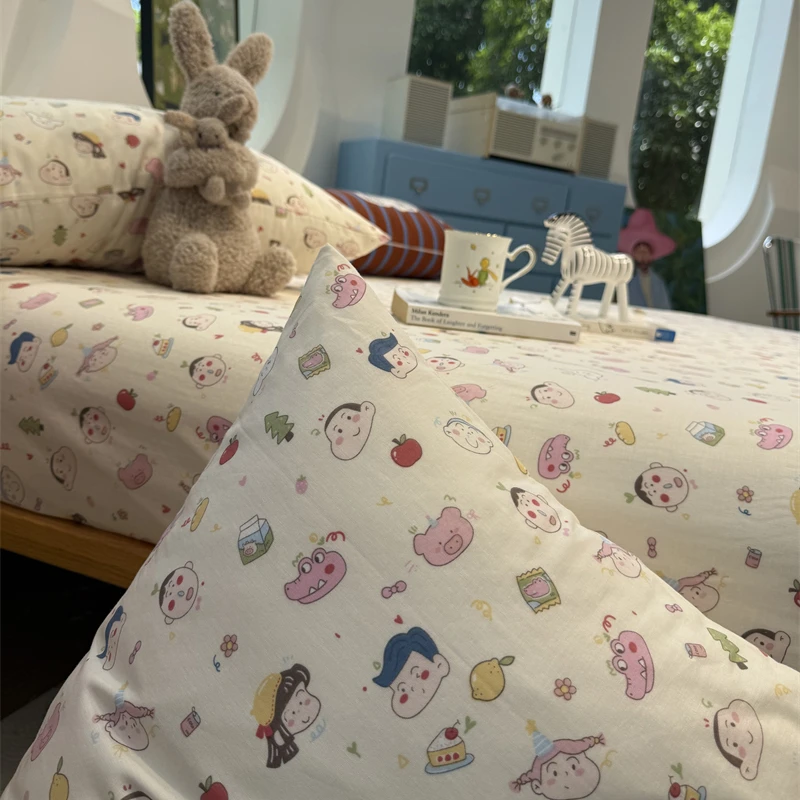 易安阁卡通呆头双层纱床笠床单单件保护套全棉纯棉宿舍床罩1.35m