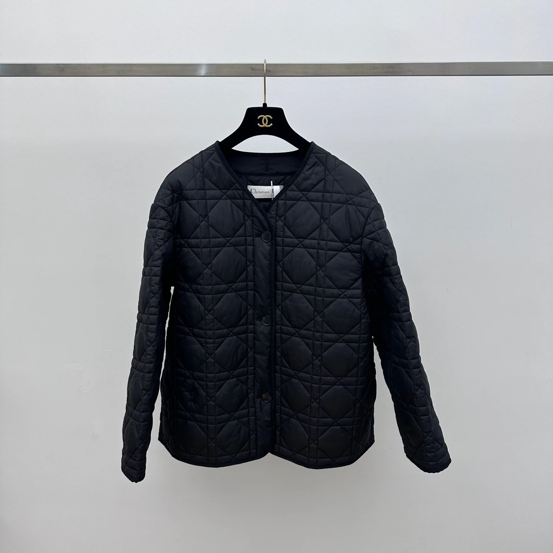 99新 DIOR/迪奥 黑色小蜜蜂藤格纹棉服 38码04192
