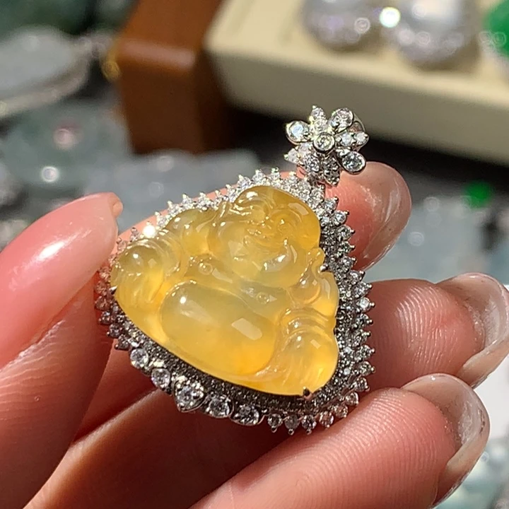 翡翠18K金镶嵌吊坠(不含链)