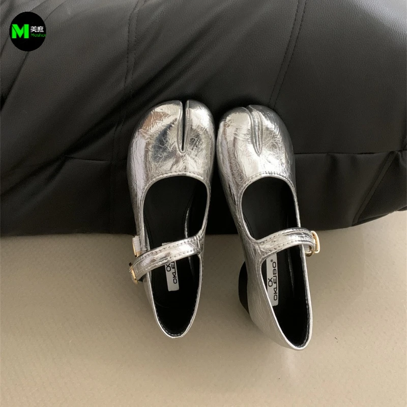 鞋子女鞋皮鞋单鞋乐福鞋高跟百搭时尚玛丽珍鞋粗跟厚底软底银色浅