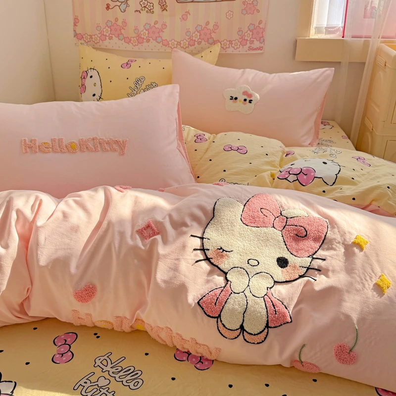 2025新款kitty猫床上四件套非全棉可爱被套被罩学生宿舍单人床单4