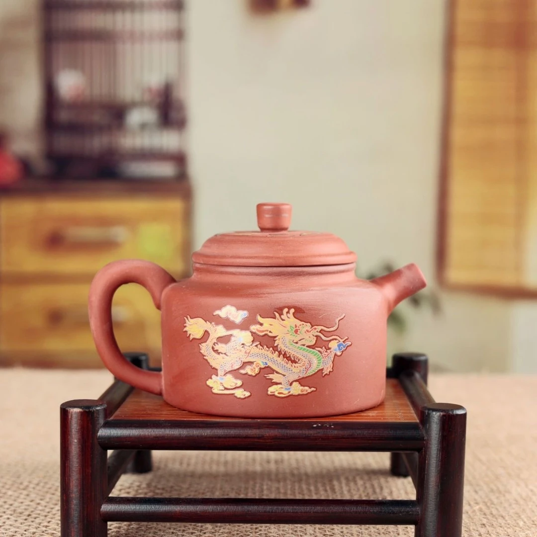 变色紫砂朱泥德钟壶功夫茶具手工家用龙凤呈祥（微瑕福利）FL03
