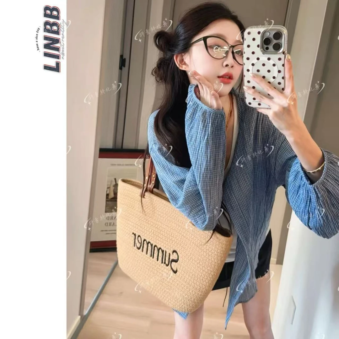 林北鼻-【女朋友】韩单东大门棉麻感衬衫背心半裙套装