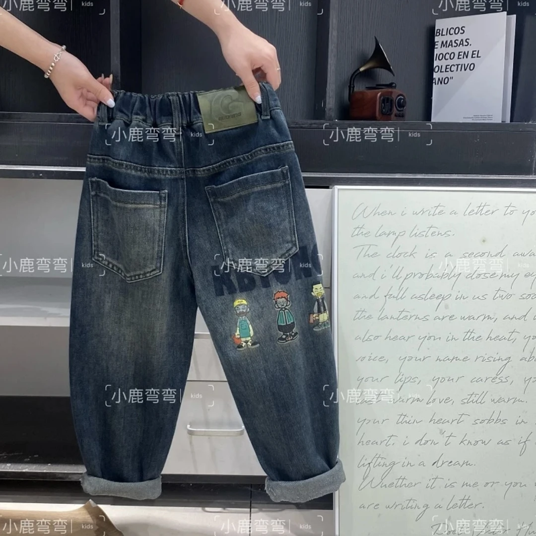 Q96春秋2025新款韩系百搭后腰绿色G字母水洗牛仔长裤