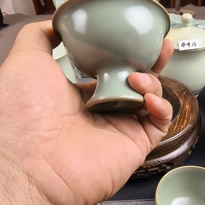 汝州原产地原矿仿古手工高足杯瑕疵