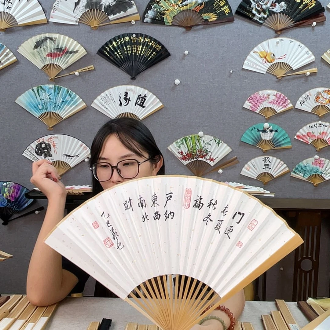 国画95寸玉竹-纯手绘-文玩扇骨（默认粘好）