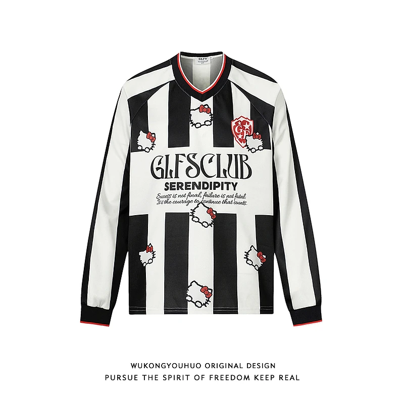 悟空有货潮牌美式字母印花V领长袖T恤男秋季宽松情侣百搭套头上衣