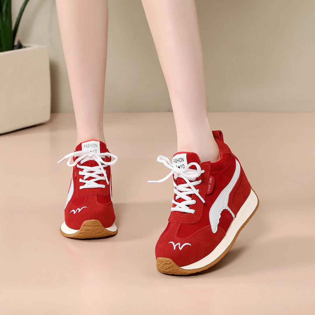 【8-10CM】厚底鞋超高跟德训鞋秋冬新款时尚百搭休闲鞋小个子高跟鞋