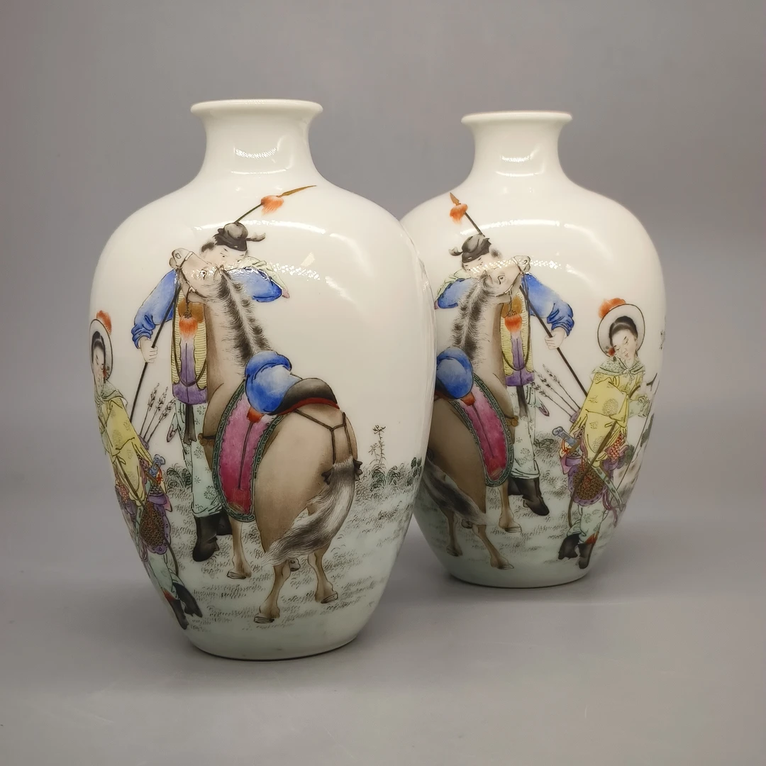 42502059*分链接2-1*民国粉彩人物故事瓶一对/瓷器四