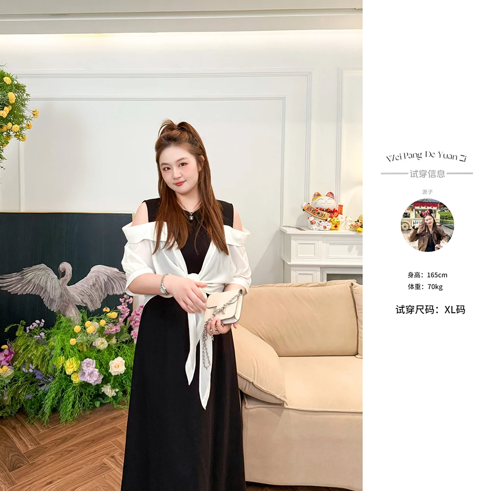 楠序【一纸情书】雯雯微胖女装 2025年夏装新露肩时尚连衣裙YZ36672