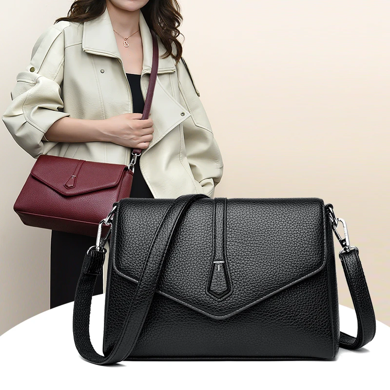 正品女士斜挎包时尚百搭真皮中年简约单肩妈妈包肩包中老年斜跨包