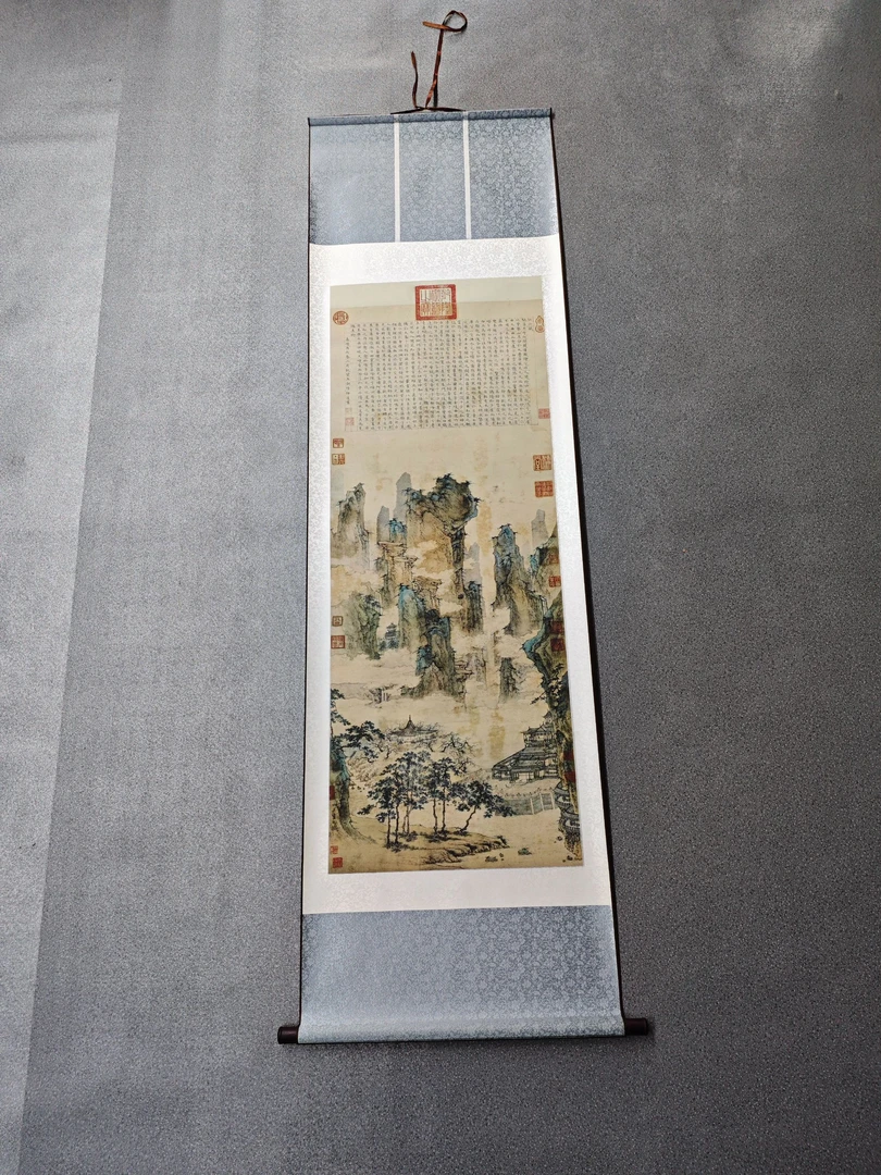 200*60《仙山赋》客厅卧室客厅茶室高精复原软装挂画手工装裱