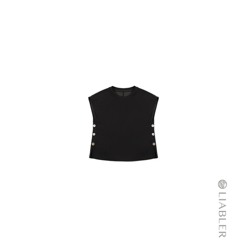 LIABLER【仲夏】2024春夏圆领设计感小飞袖上衣 LSS24498J