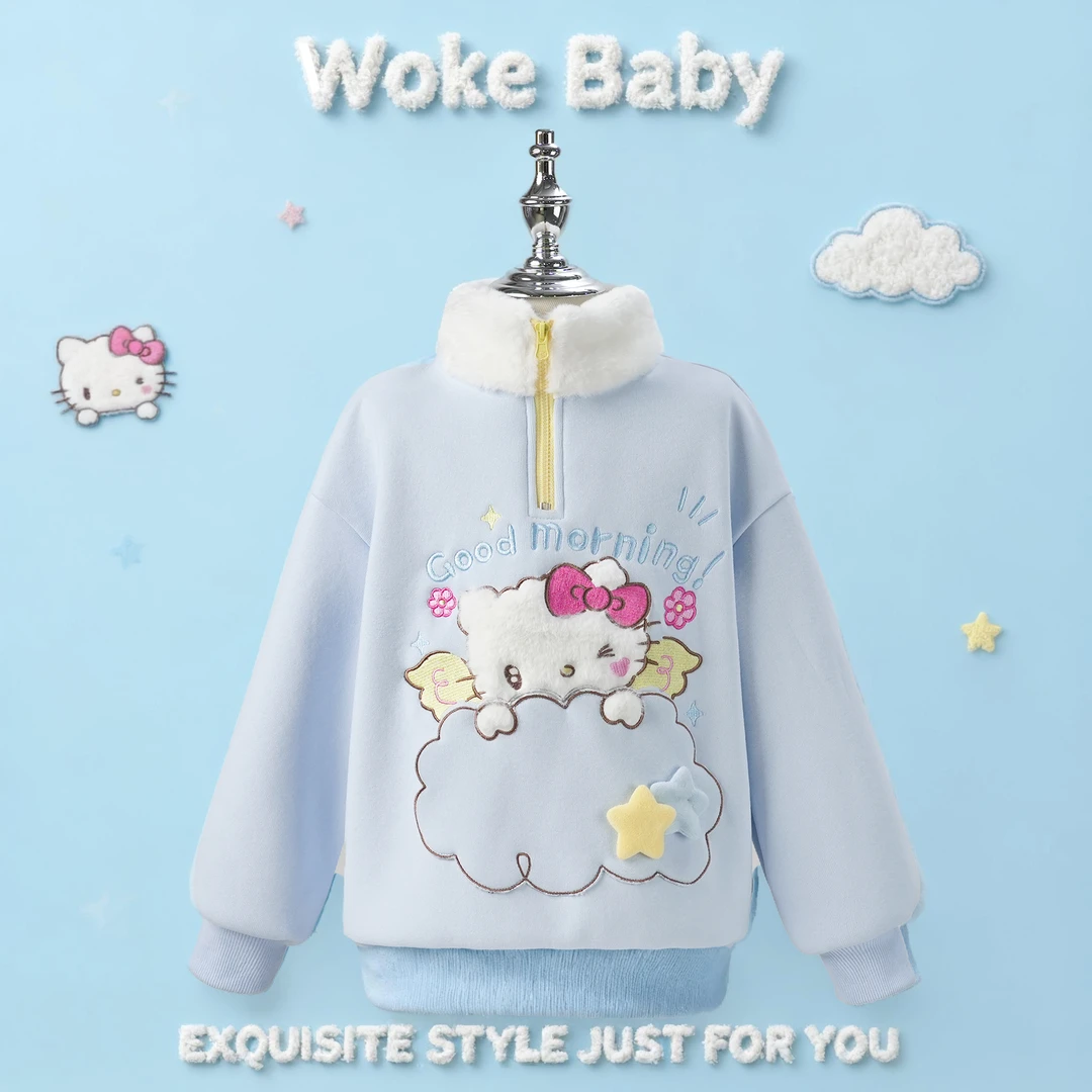 2025女童秋冬加绒加厚卡通套头卫衣宽松甜美可爱上衣汉服FA5058