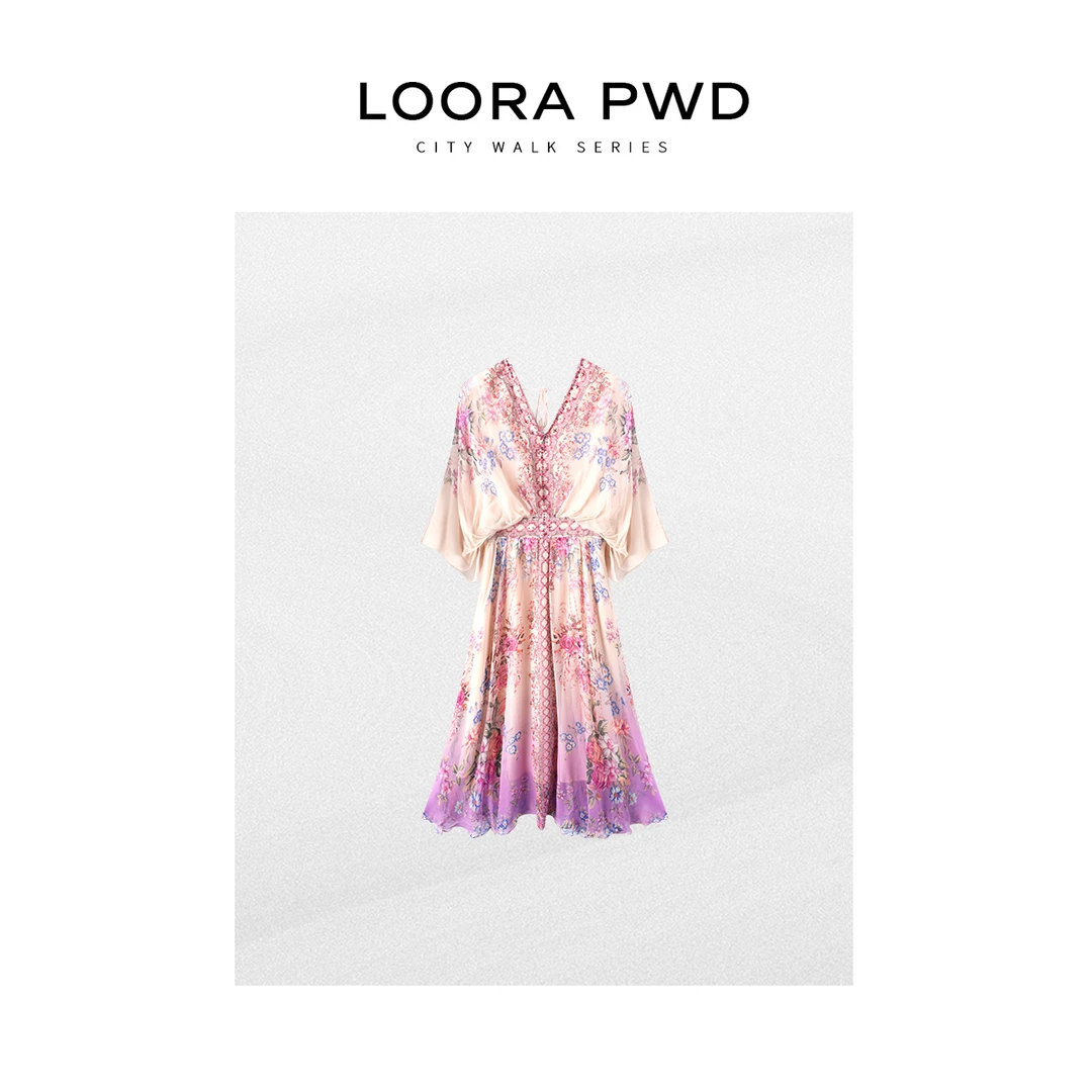 LOORAPWD/罗拉密码【100真丝】莫奈花境渐变花卉连衣裙25CJBC0033N