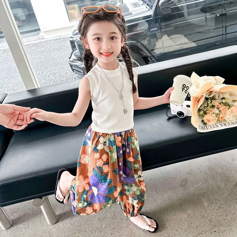 女童无袖背心t恤2025夏季外穿薄款短袖上衣宝宝百搭中小童儿童装