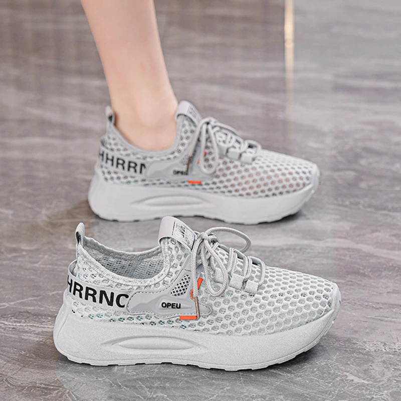 达夫妮夏季女鞋新款透气镂空网鞋子女韩版百搭厚底飞织运动休闲老