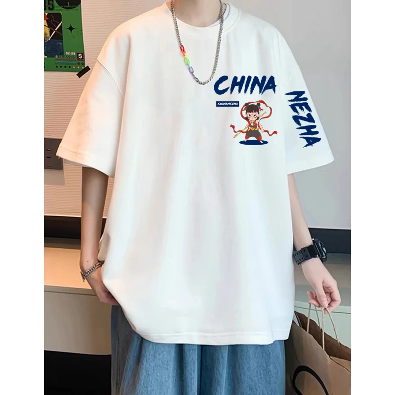 夏季纯棉短袖t恤男生宽松加大码潮流男女半袖美式休闲上衣青少年