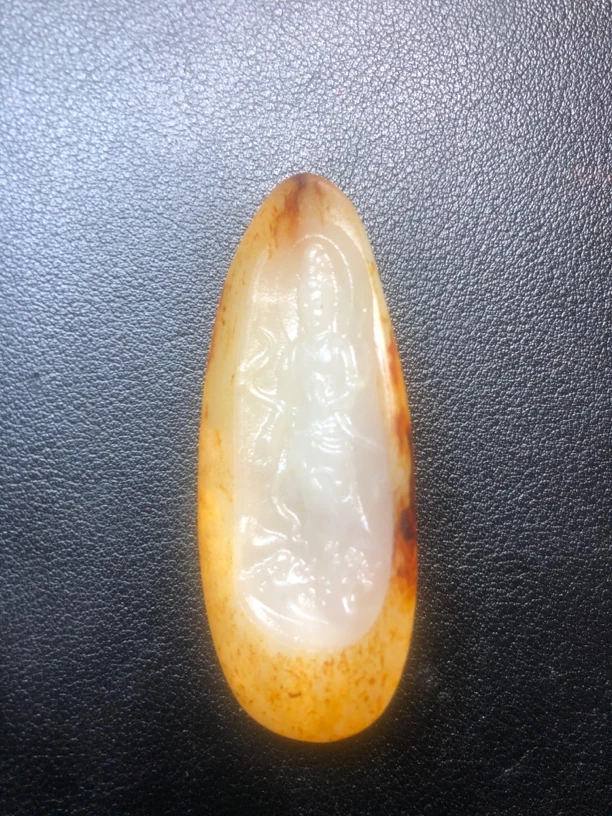 和田玉站观音吊坠项链