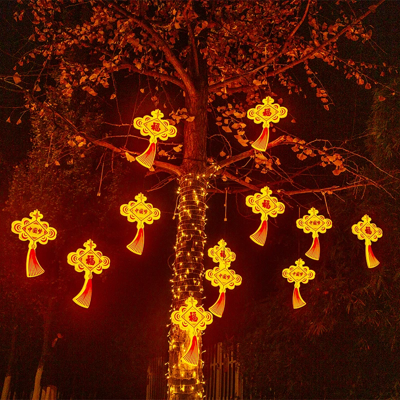 2026年新款庭院彩灯中国结树灯闪灯挂灯户外氛围灯街道亮化庭院装