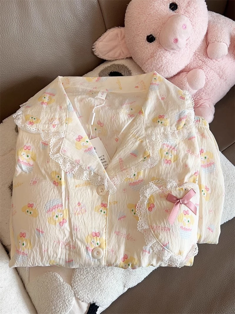 带胸垫厨师饼饼睡衣少女夏季薄款云朵棉短袖学生卡通可爱家居服